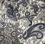 Navy & Silver Paisley - Silk Charmeuse Fabric