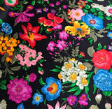 Flower Garden on Black - Silk Charmeuse Fabric