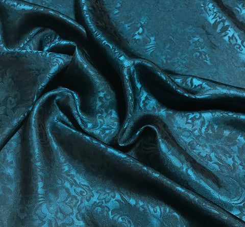 Teal Blue Baroque Scroll - Silk Jacquard