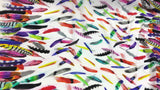 Multi Colored Rainbow Feathers - Silk Crepe de Chine Fabric