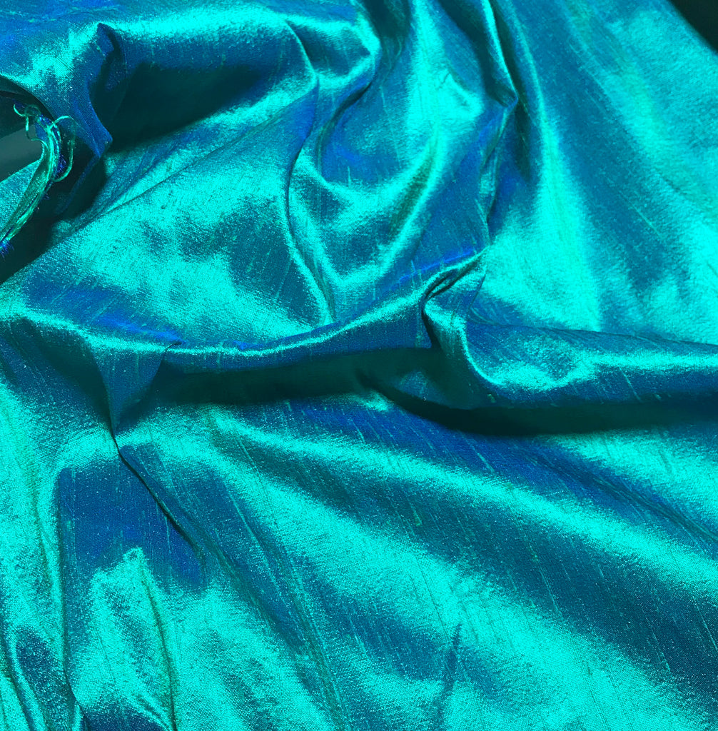Peacock Blue Green - Silk Dupioni Fabric