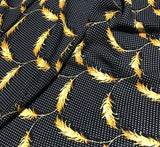 Black Polka Dot with Feathers - Crepe de Chine Fabric