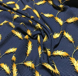 Navy Blue Polka Dot with Feathers - Crepe de Chine Fabric