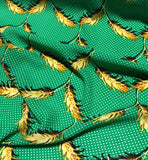 Green Polka Dot with Feathers - Crepe de Chine Fabric