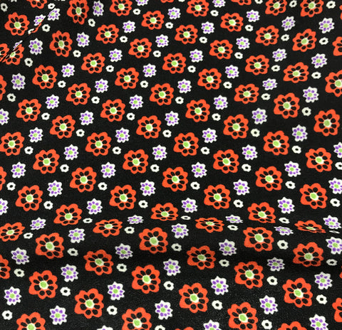Black & Orange Floral - Crepe de Chine Fabric
