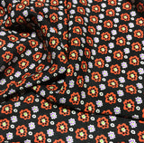 Black & Orange Floral - Crepe de Chine Fabric