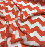 Coral & White Chevron - Rayon Challis Fabric
