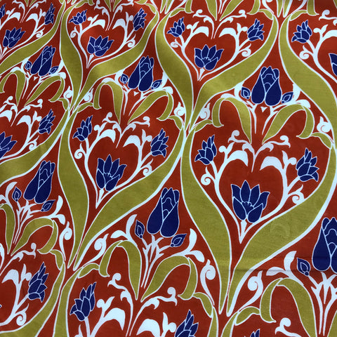 Red, Gold & Blue Art Nouveau Floral - Silk/Cotton Voile Fabric