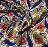 Gold, Red & Blue Art Nouveau Floral - Silk/Cotton Voile Fabric