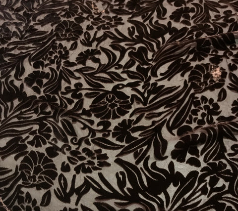 Chocolate Brown Floral - Hand Dyed Burnout Silk Velvet