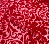 Scarlet Red Scroll - Hand Dyed Burnout Silk Velvet