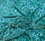 Teal Blue Scroll - Hand Dyed Burnout Silk Velvet