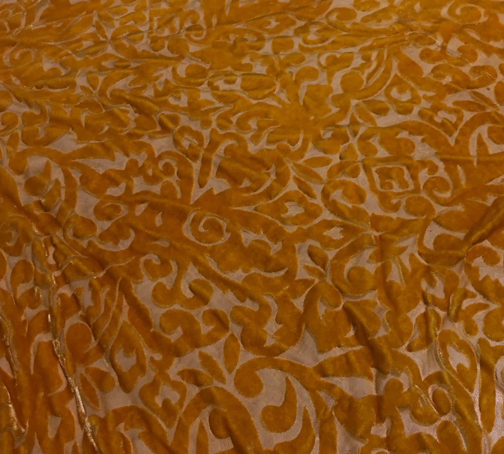Poppy Orange Scroll - Hand Dyed Burnout Silk Velvet