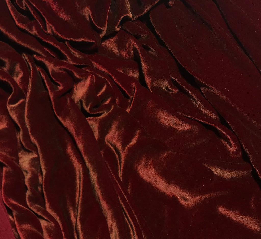 Antique Gold on Ruby Red - Hand Painted Silk Velvet Fabric