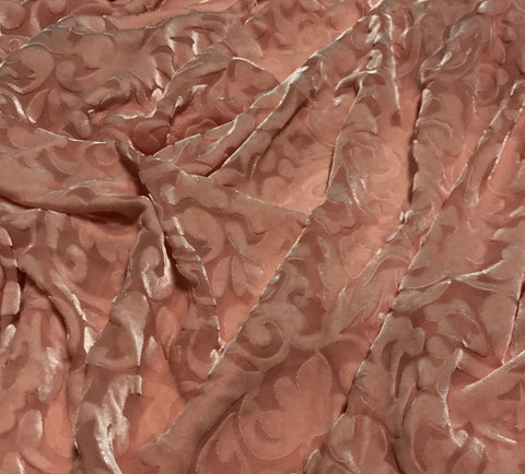 Peach Scroll - Hand Dyed Burnout Silk Velvet