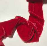 Hand Dyed Cherry Red Silk Velvet Ribbon ( 4 Widths to choose from)