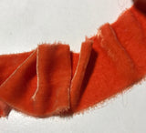 Hand Dyed Blood Orange Silk Velvet Ribbon ( 4 Widths to choose from)