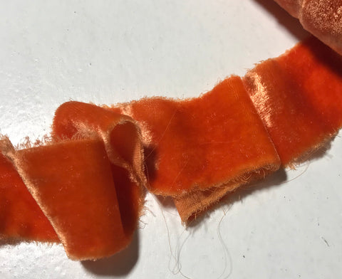 Hand Dyed Deep Orange Silk Velvet Ribbon ( 4 Widths to choose from)