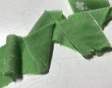 Hand Dyed Pear Green Silk Velvet Ribbon ( 4 Widths to choose from)