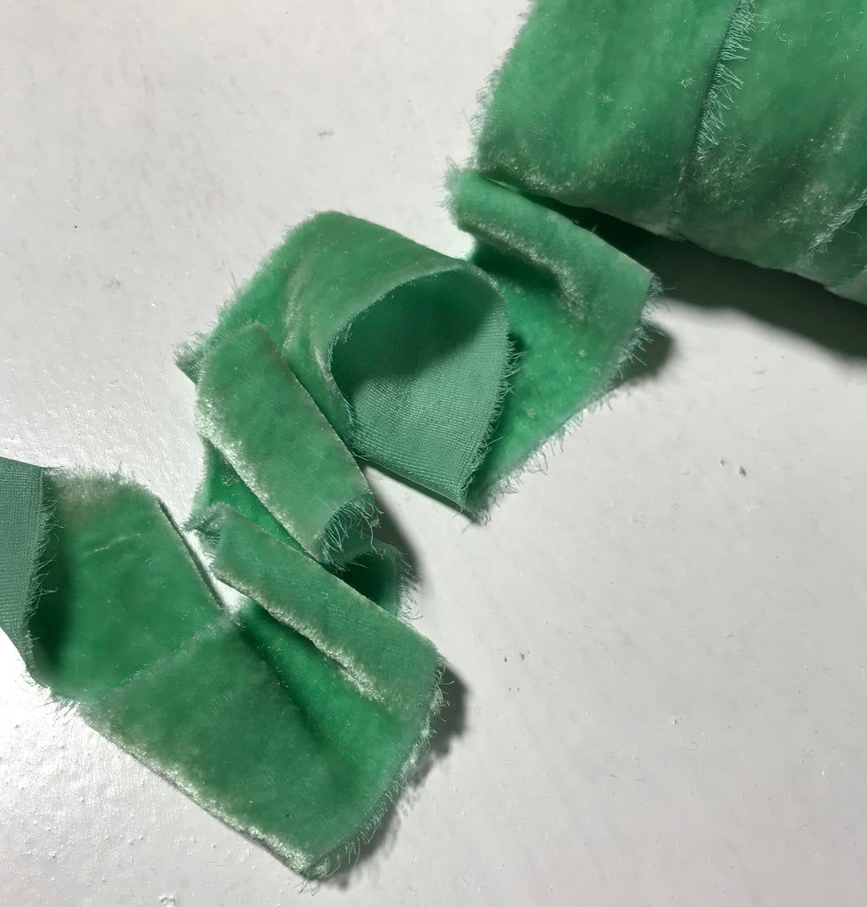 Hand Dyed Sea Glass Silk Velvet Ribbon ( 4 Widths to choose from)