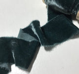 Hand Dyed Deep Teal Green Silk Velvet Ribbon ( 4 Widths to choose from)