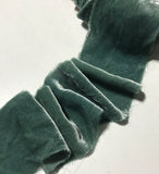Hand Dyed Gray Green Silk Velvet Ribbon ( 4 Widths to choose from)
