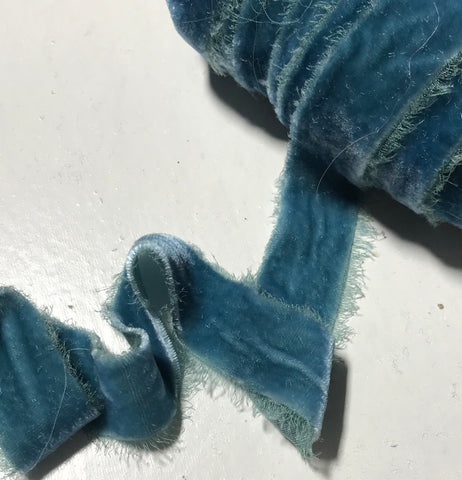 Hand Dyed Victorian Blue Silk Velvet Ribbon ( 4 Widths to choose from)