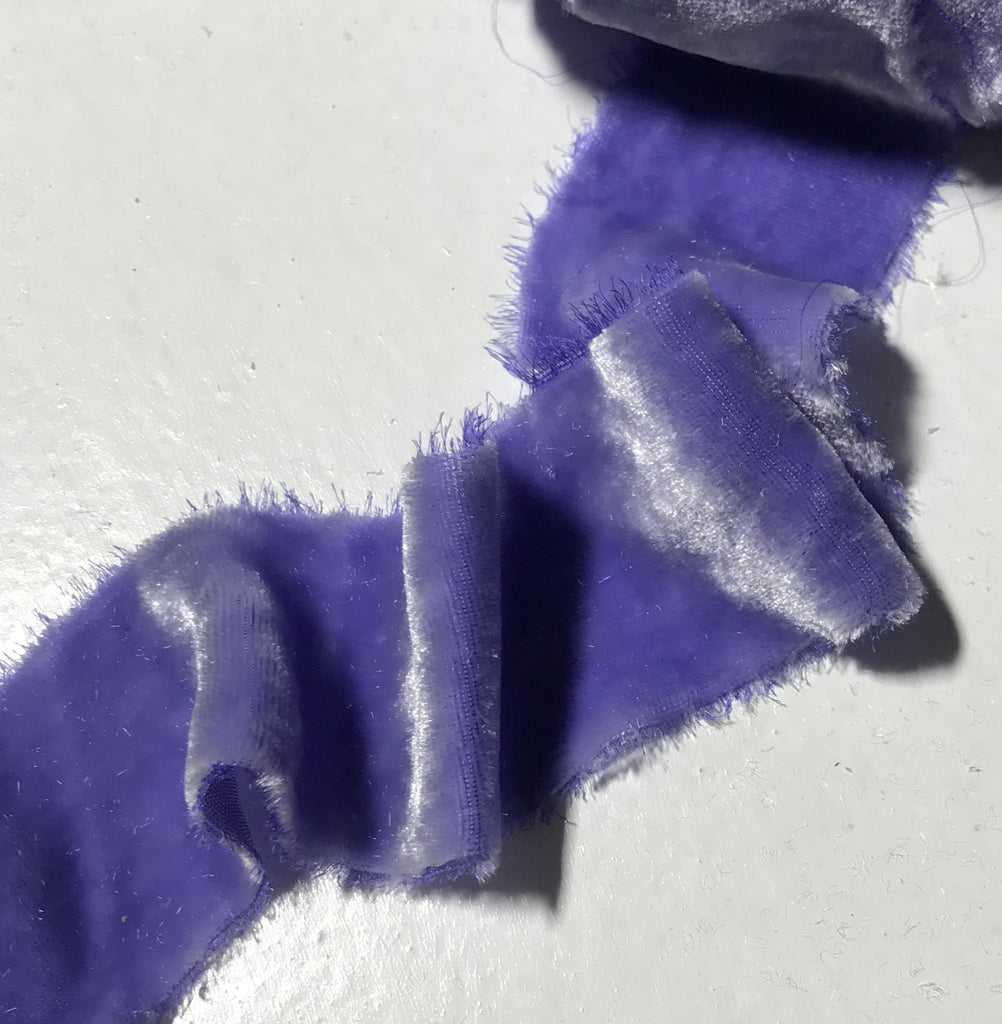 Hand Dyed Iris Purple Silk Velvet Ribbon ( 4 Widths to choose from)