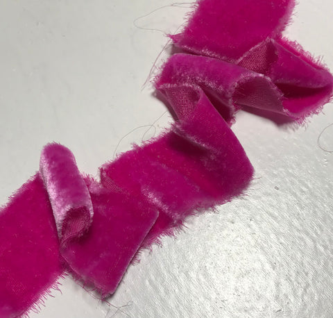 Hand Dyed Magenta Pink Silk Velvet Ribbon ( 4 Widths to choose from)