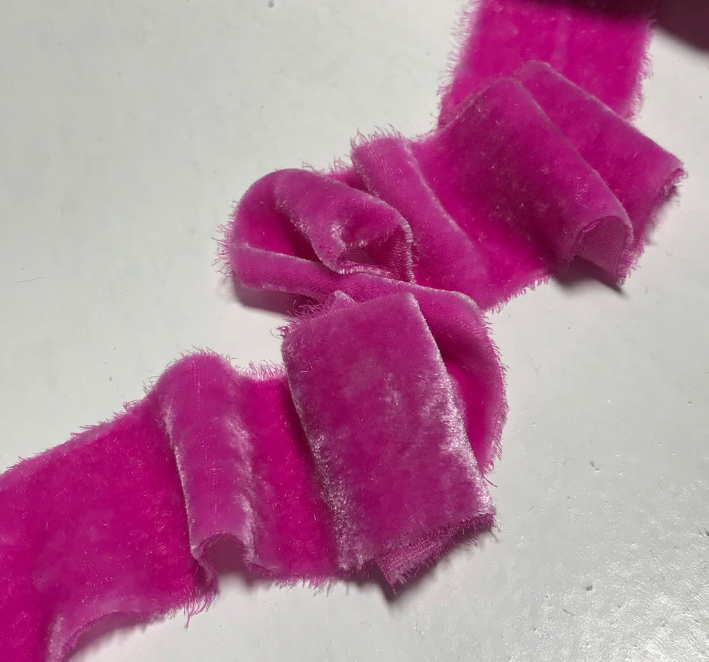Hand Dyed Pink Orchid Silk Velvet Ribbon ( 4 Widths to choose from)