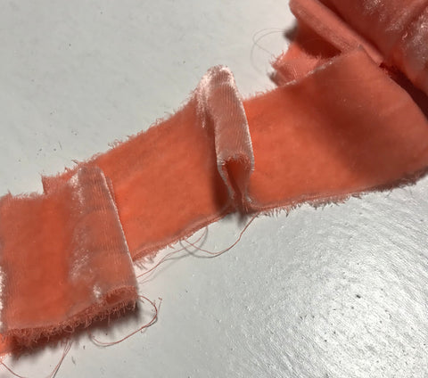 Hand Dyed Pink Peach Silk Velvet Ribbon ( 4 Widths to choose from)