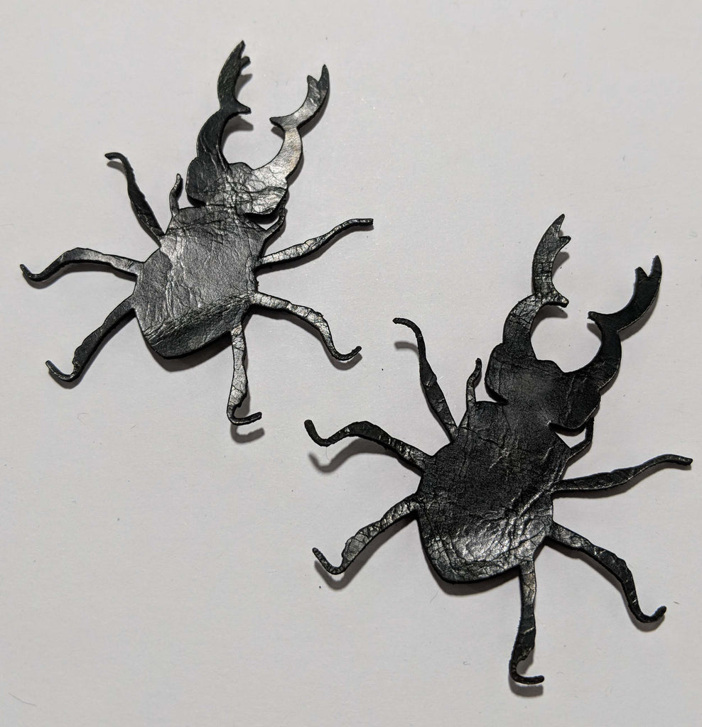 Stag Beetle Bug - Laser Cut Shapes 2 Pc - Green Cow Hide Leather