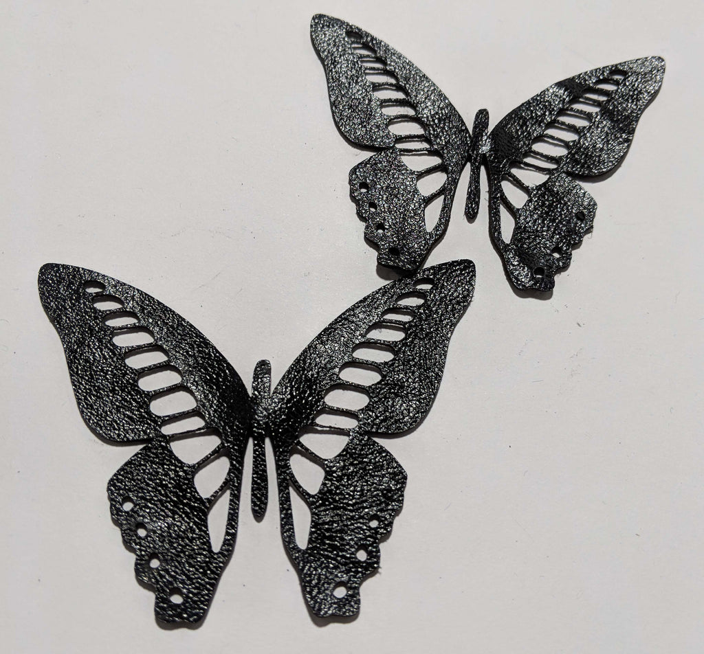 Butterfly - Laser Cut Shapes 2 Pc - Shiny Black Lambskin Leather