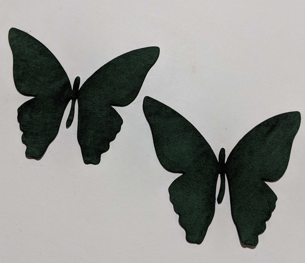 Butterfly - Laser Cut Shapes 2 Pcs - Hunter Green Suede Lambskin Leather