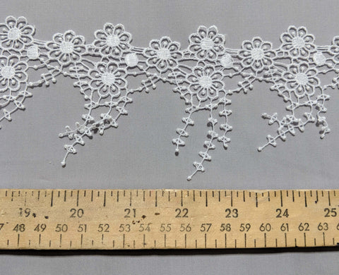 Dangling Flowers White - Guipure Bridal Lace (3" wide)