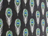 Peacock Feathers Plumage Mirrors Noir -Art Gallery Fabrics Premium Cotton