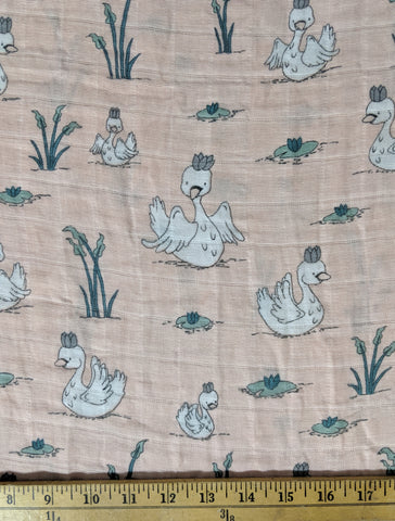 Pink Ugly Duckling Swan - Shannon Embrace - Cotton Double Gauze Fabric - 39"x45" Remnant