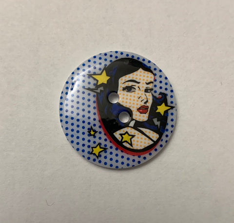 Comic Book Halftone Dots Woman Plastic Button - 22mm / 7/8" - Made in France