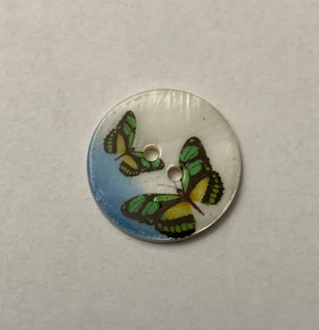 Green & Yellow Butterflies Natural Pearl Shell Button - Made in France (2 Sizes to Choose From)