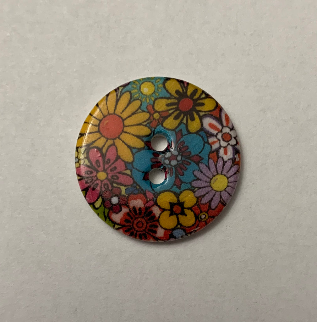 Multi Colored Retro Floral Natural Pearl Shell Button - Made in France (2 Sizes to Choose From)