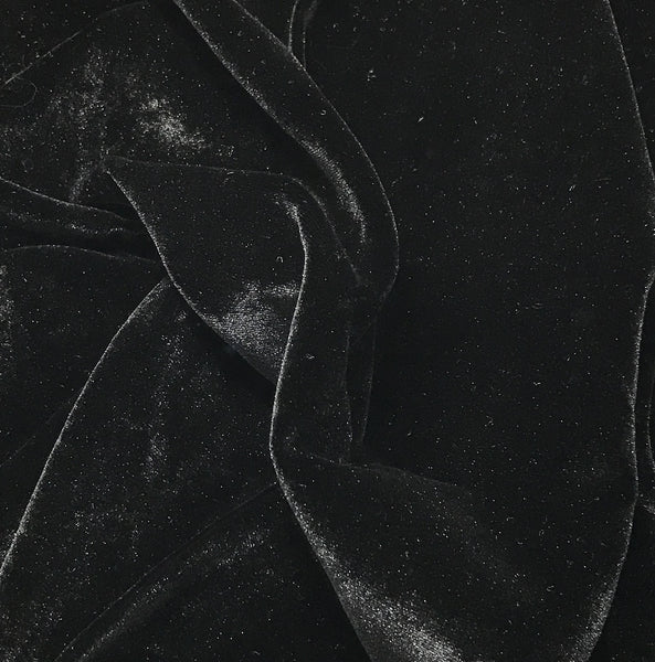 Hand Painted Silk Velvet Fabric - Silver Dust on Black 45