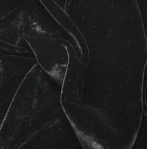 Hand Painted Silk Velvet Fabric - Silver Dust on Black 45"