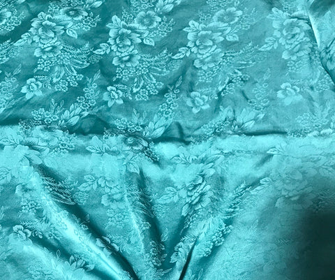 Teal Blue Floral - Hand Dyed Silk Jacquard