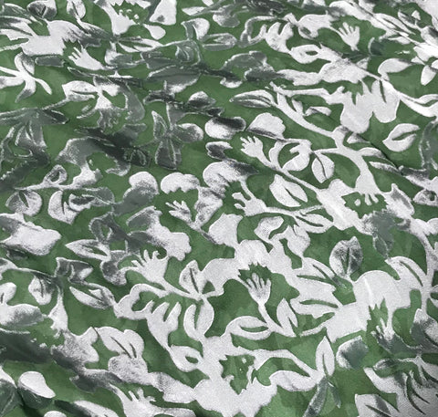 Moss Green Floral - Hand Dyed Burnout Devore Silk Satin