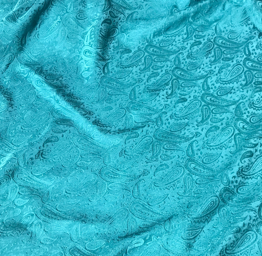 Teal Blue Paisley - Hand Dyed Silk Jacquard