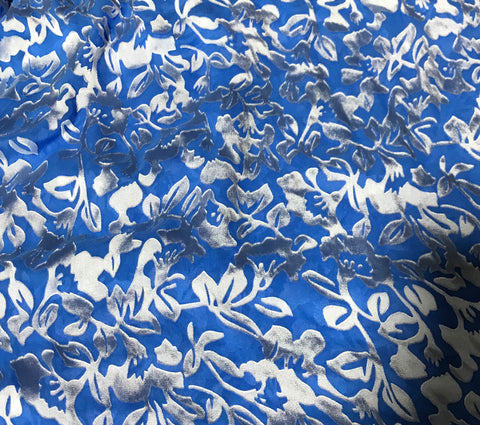 Cornflower Blue Floral - Hand Dyed Burnout Devore Silk Satin