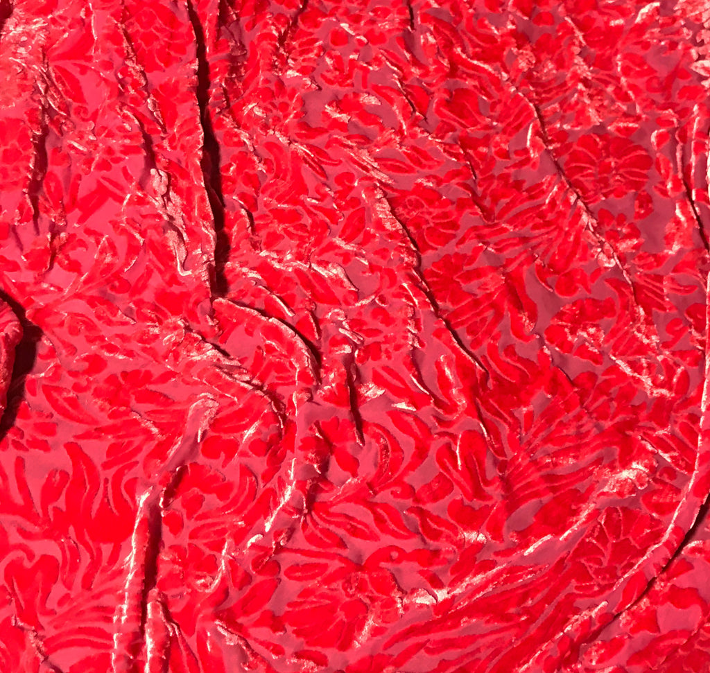 Scarlet Red Floral - Hand Dyed Burnout Silk Velvet