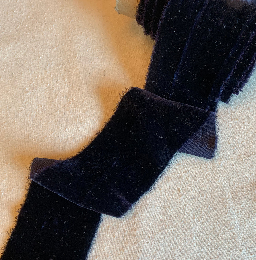 Hand Dyed Midnight Blue Silk Velvet Ribbon ( 4 Widths to choose from)