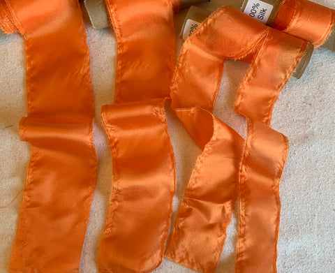 Bright Orange 100% Silk Habotai Ribbon ( 4 Widths to choose from)