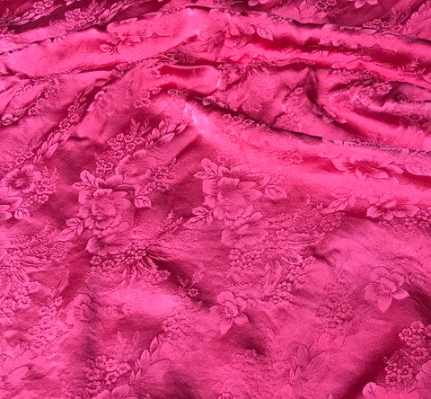 Cherry Red Floral - Hand Dyed Silk Jacquard